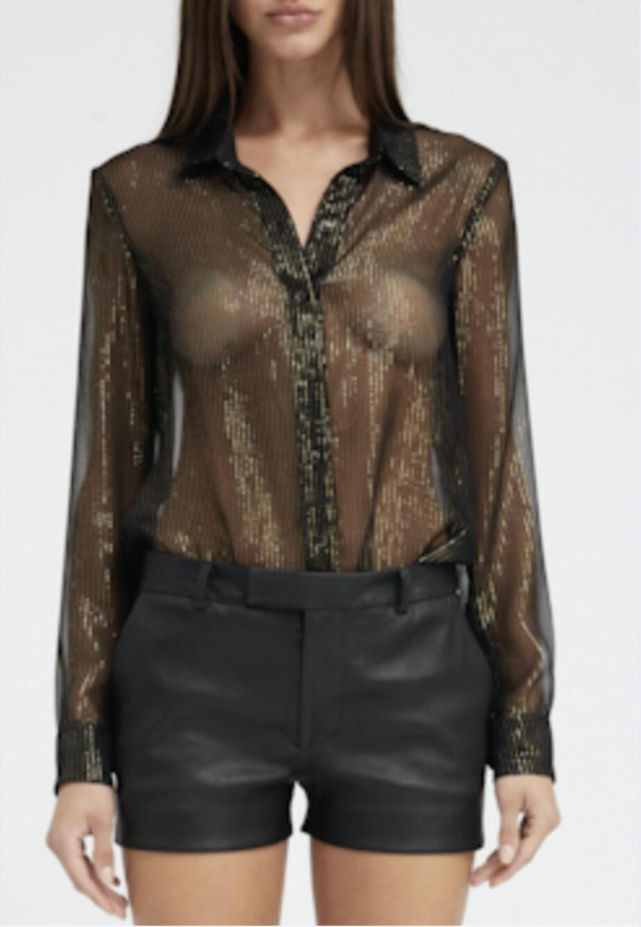 NEW SPRWMN fitted button down shirt in black/gold metallic